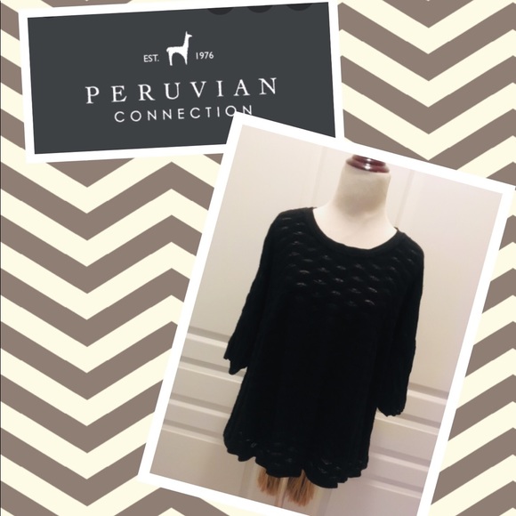 Peruvian Connection Black Knit Batwing Sweater XL - Picture 1 of 6
